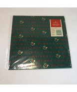 Vintage Hallmark Christmas Wrapping Paper 2 Sheets Green Horns Merry Chr... - £7.77 GBP