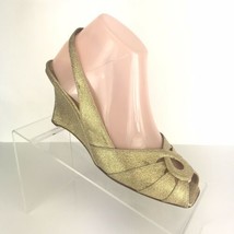 Authentic PRADA Gold Metallic Wedge Heels Size 37 Slingback Dress 3&quot; Pump  - $27.71