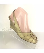 Authentic PRADA Gold Metallic Wedge Heels Size 37 Slingback Dress 3&quot; Pump  - £21.67 GBP
