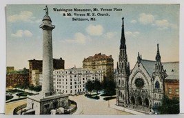 Baltimore Md Washington Monument Mt Vernon Place &amp; M.E. Church vtg Postcard M14 - £6.25 GBP