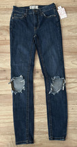 Free People Women 24 23x26 Skinny Ankle Jeans Distressed Dark NEW Mid Rise - £37.77 GBP