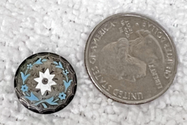 Antique Victorian Sterling Silver Enamel Floral Design Sewing Button 9/16" - $19.80
