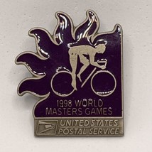 USPS 1988 World Masters Games Cycling Advertisement Enamel Lapel Hat Pin - $6.95