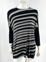 J Jill Wearever Top Size M Black White Striped Dolman Sleeve Slinky Side Slits - £27.24 GBP