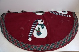 Christmas Tree Skirt Country Snowman Large 50&quot; Round Plaid Trim - £34.10 GBP