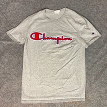 Champion Mens Shirt Small Gray Red Tee T Spellout Patch Sports Casual Ev... - $18.98