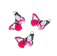 10 Silver Pink Fuchsia Butterfly Butterflies 20x15mm Bead Drop Charms Pendants - £4.00 GBP