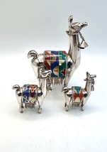 Peru Handmade 950 Sterling Silver Multi Stone Inlay Alpaca Llamas Figure Set - £353.85 GBP