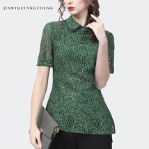  Sequins Hook Flower  Womens Green  Shirt Elegant Slim Long Sleeve Beaded Mid-Le - £150.41 GBP