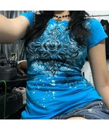 Women&#39;s Y2k Grunge T-Shirts 2000s Vintage Rhinestone Print Heart Rose T-... - $186.21 MXN