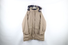 Vtg 90s Lands End Mens XL Distressed Wool Lined Hooded Parka Jacket Beige USA - £52.01 GBP