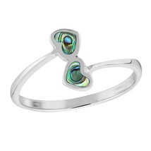 Charming Entwined Twin Hearts Abalone Shell Sterling Silver Band Ring-8 - £12.02 GBP