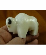 (Y-BUF-487) 2-3/4&quot; White Alabaster + onyx BUFFALO bison gemstone figurin... - $37.18 CAD