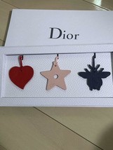 Christian Dior Novelty Bag Charm Keyring Heart Star Strap Set of 3 Leather  - £29.87 GBP