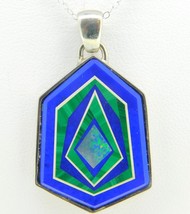 14k White Gold Genuine Natural Opal Inlay Intarsia Pendant w/Custom Bezel #J4210 - £1,165.95 GBP