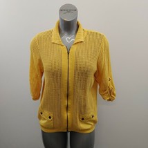 Tanjay Women&#39;s Mesh Full Zip Jacket Size Medium 3/4 Roll Tab Sleeves Cotton - £10.94 GBP