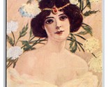 Ritratto Di Donna IN Bianco W Fiori DB Cartolina K18 - $4.49