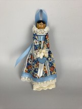 Vtg Handmade Clothes-Pin Doll Ornament White Blue Floral Lace Cottage Dr... - $13.93