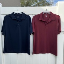 Lot of 2 George Polo Shirt Golf Short Sleeve Maroon Red Blue Navy Stripe... - £19.46 GBP