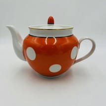 Vintage Porcelain Teapot USSR soviet Tyrnopol polka dot goroshek Retro Orange - £54.77 GBP