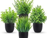 Fake Plants 4 Packs Artificial Plants Small Faux Plants In Black Pot For... - £20.74 GBP