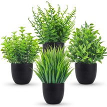 Fake Plants 4 Packs Artificial Plants Small Faux Plants In Black Pot For Bathroo - £20.35 GBP