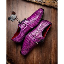 Apricena Genuine Caiman Crocodile Dress Derby's Shoes Purple image 8