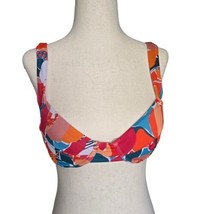 Bikini Swim Top Colorful Graphic Underwire Removable Small 24&quot; Bust Orange Teal - £10.34 GBP