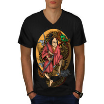 Samurai Sword Dragon Art Shirt  Men V-Neck T-shirt - £10.35 GBP