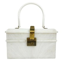 Vintage Lucite Purse Handbag Pearlized Opalescent White Bi Level Two Com... - £153.87 GBP