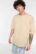 Beige Men&#39;s Basic 100% Cotton Crew Neck Oversize Short Sleeve T-Shirt TM... - £14.15 GBP