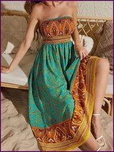 Women&#39;S Strapless Printed Dress, Elegant Off Shoulder Holiday Long Dress - $42.99