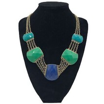 Vintage Statement Necklace Bold Chunky Multi Color Gold Tone Retro Fashion - £18.24 GBP
