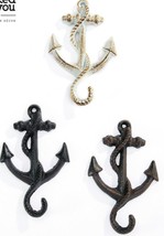 Nautical Anchor Single Hook Set of 4 Cast Iron Choice of Color Brown Black White image 1