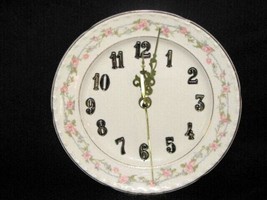 Wall Clock Dinner Plate Pink Rose Flower Pattern - £20.92 GBP