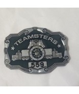 Teamsters Belt Buckle dark green 2.5 trucks &amp; 2 horse heads #559 - £34.50 GBP