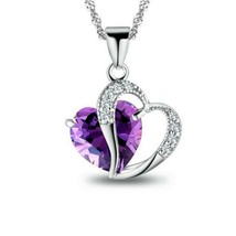 925 Sterling Silver Necklace Amethyst Heart Purple Pendant With 18&#39;&#39; Chain - £43.92 GBP
