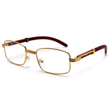 Top Quality Hip Hop Vintage Wood Grain Mens Gold Frame Clear Lens Retro Glasses - £15.41 GBP