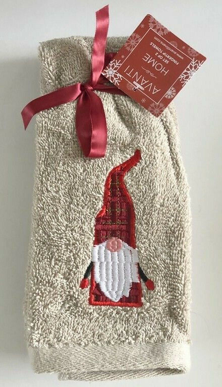 Avanti Gnome Fingertip Towels Set Of 2 Beige Christmas Embroidered Holiday - $36.14