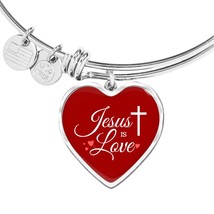 Jesus Is Love Heart Bangle Stainless Steel or 18k Gold 18-22&quot; - £37.92 GBP+