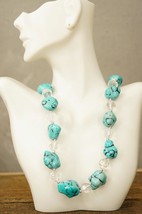 MODERN Artisan Dyed Howlite &quot;Turquoise&quot; &amp; Faceted Crystal Chunky Beaded Necklace - £23.47 GBP