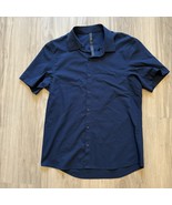 Lululemon Men&#39;s L Navy Down to the Wire Short Sleeve Button Up Business ... - $48.59 CAD