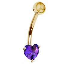14K  Yellow Gold Plated 3.00Ct Heart Simulated Amethyst Belly Button Ring Women - £85.68 GBP