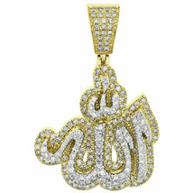 3Ct Simulated Diamond Islamic Allah Tiered Pendant 14K Yellow Gold Plated Silver - £161.33 GBP
