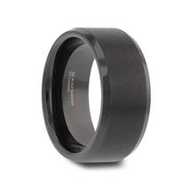 ELISE Black Tungsten Ring with Polished Beveled and Brush Finished Center - 8mm - $199.99