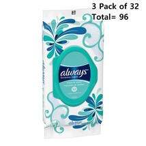 Always Feminine Wipes Hygiene Wipe Fresh &amp; Clean Scent 3 Pack of 32 (96 ... - $26.45