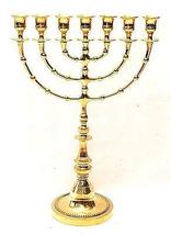 Large Authentic Temple Menorah Gold Plated Candle Holder Judaica from Jerusalem - £196.72 GBP