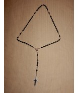 Lovely vintage black beaded rosary with silver tone &amp; black cross - $20.00