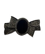 Vintage 925 Silver Marcasite Onyx Pin Brooch Bow Design 13g - $542.09 MXN