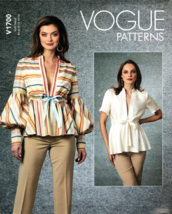 Vogue V1700 Misses 8 to 14 Deep V Neck Blouse Top Uncut Sewing Pattern - £18.14 GBP